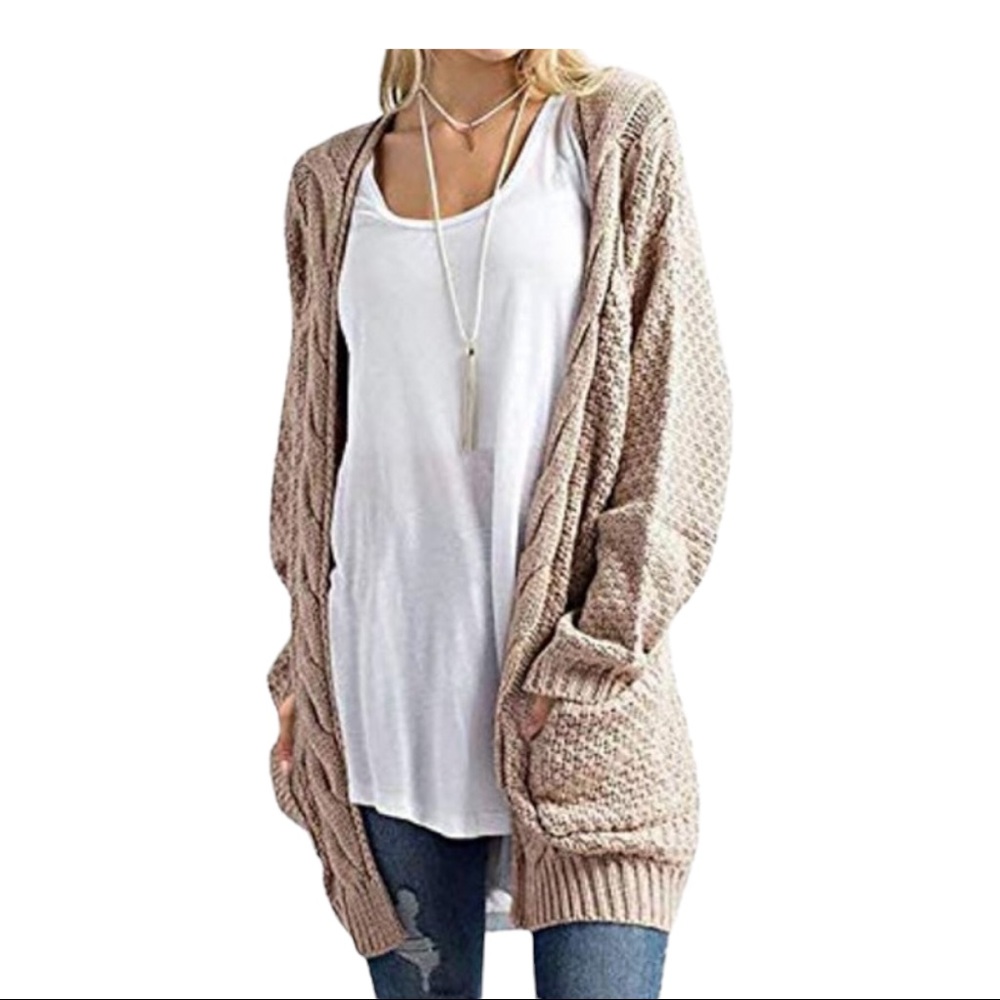 GRECERELLE Women's Loose Open Front Long Sleeve Solid Color Knit Cardiga…